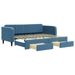 Divano Letto Estraibile con Cassetti Blu 90x200 cm in Velluto 3197110