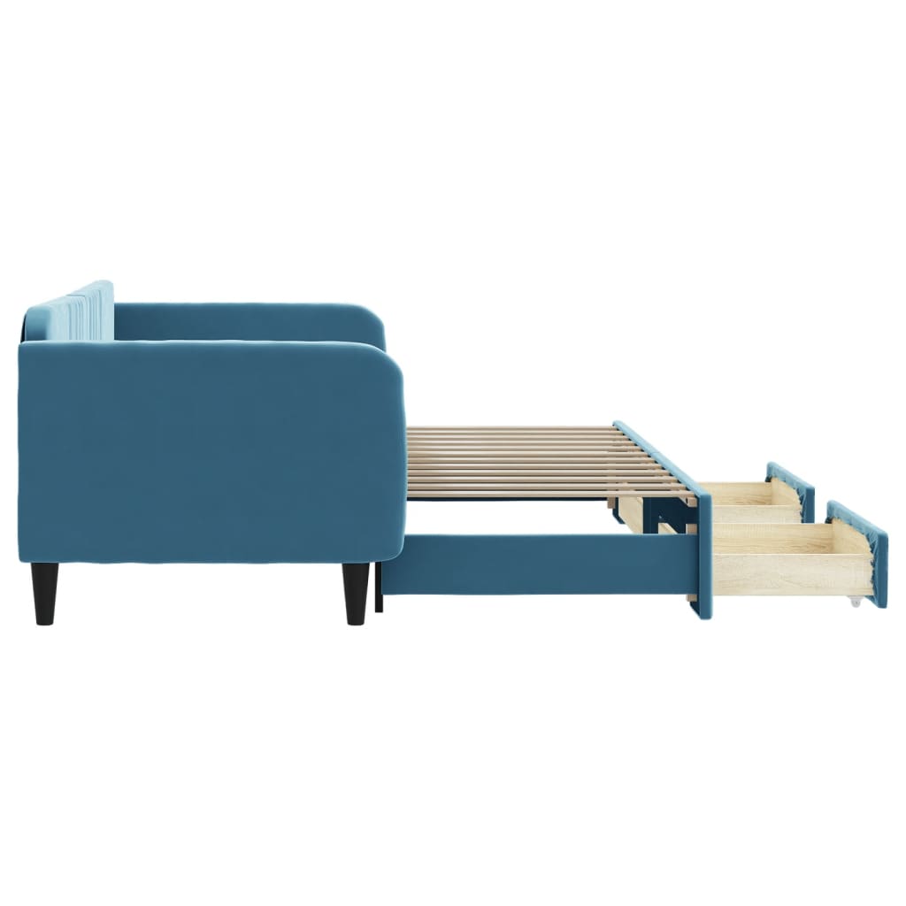 Divano Letto Estraibile con Cassetti Blu 90x200 cm in Velluto