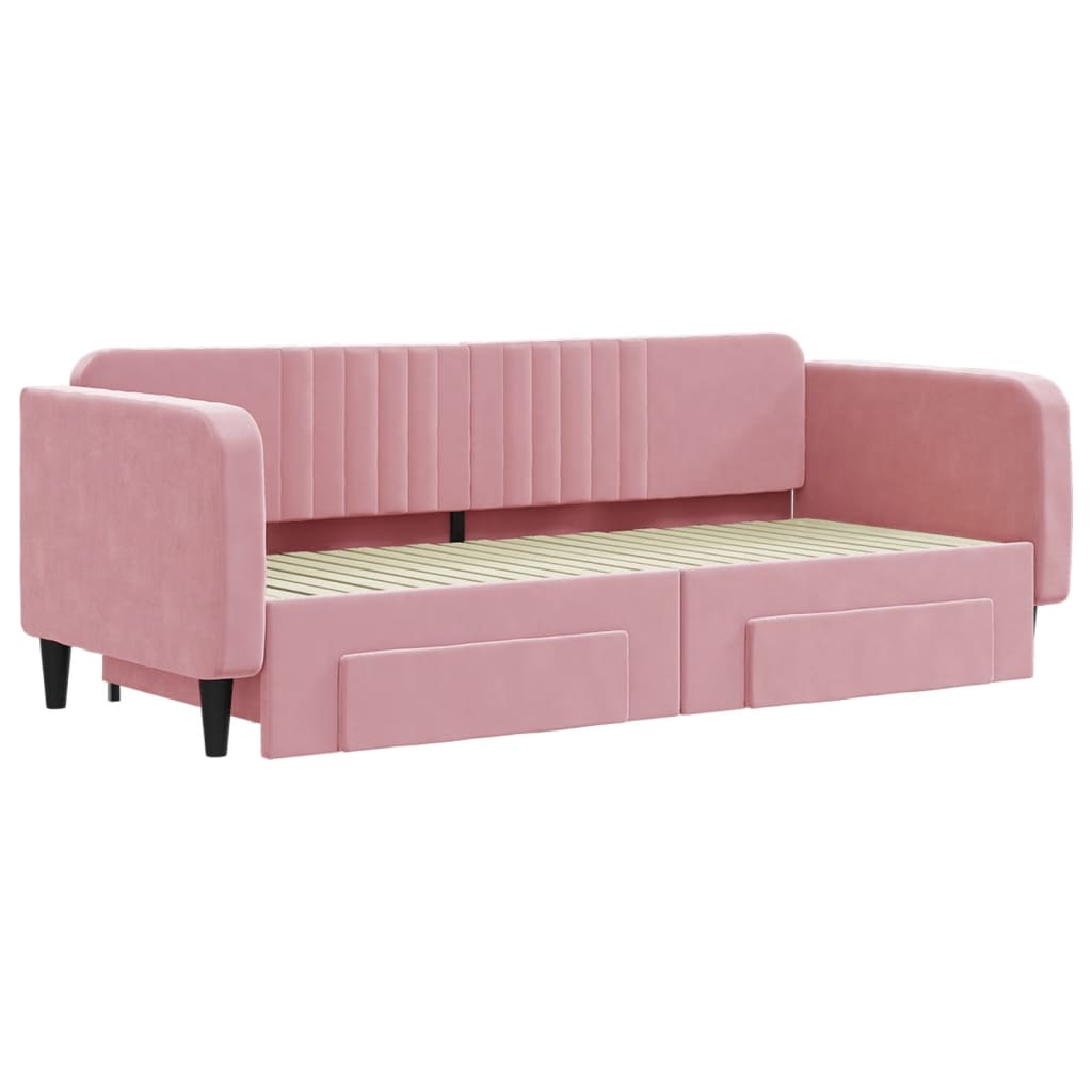 Divano Letto Estraibile con Cassetti Rosa 90x200 cm Velluto 3197114
