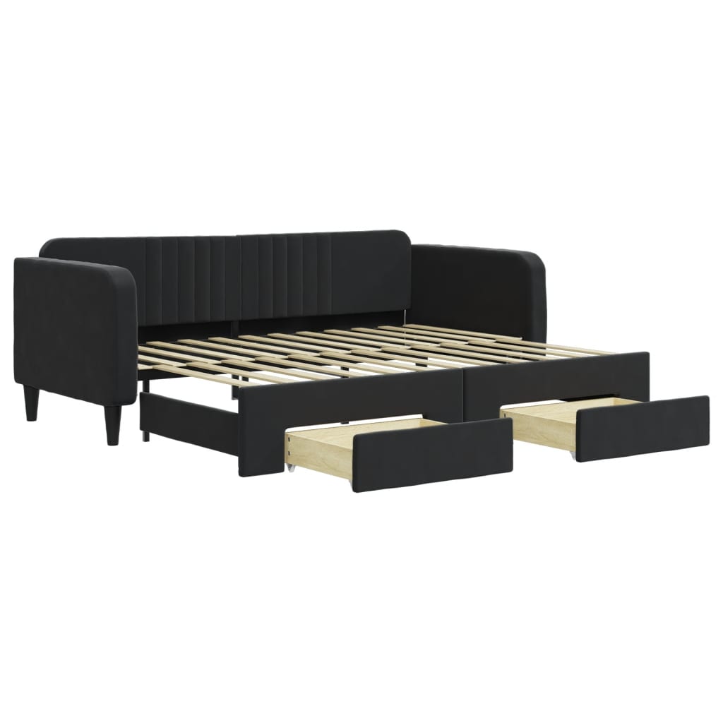 vidaXL Divano Letto Estraibile con Cassetti Nero 90x200 cm in Velluto