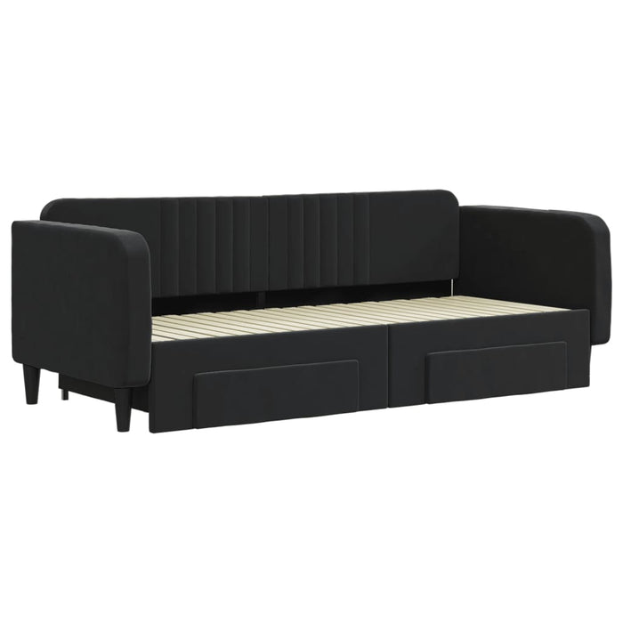 Divano Letto Estraibile con Cassetti Nero 90x200 cm in Velluto 3197115