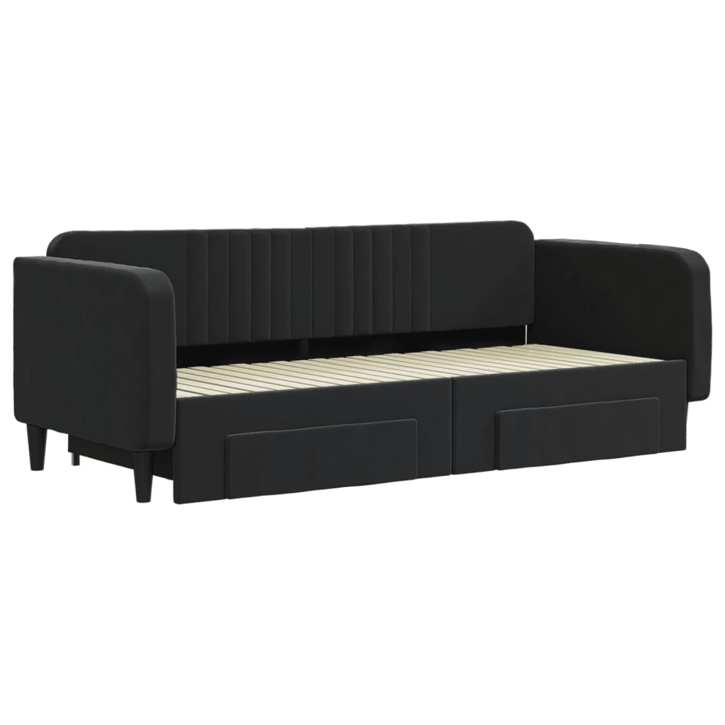 vidaXL Divano Letto Estraibile con Cassetti Nero 90x200 cm in Velluto