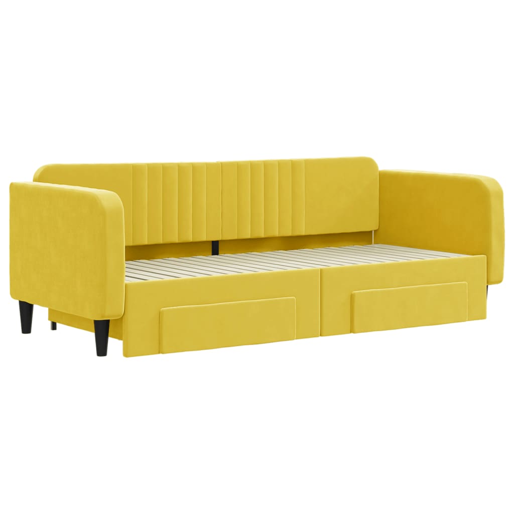 Divano Letto Estraibile con Cassetti Giallo 90x200cm in Vellutocod mxl 106637