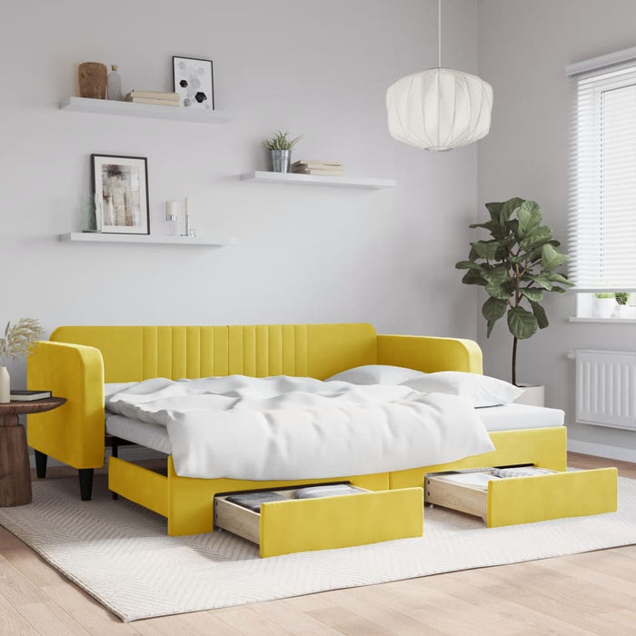 Divano Letto Estraibile con Cassetti Giallo 90x200cm in Vellutocod mxl 106637