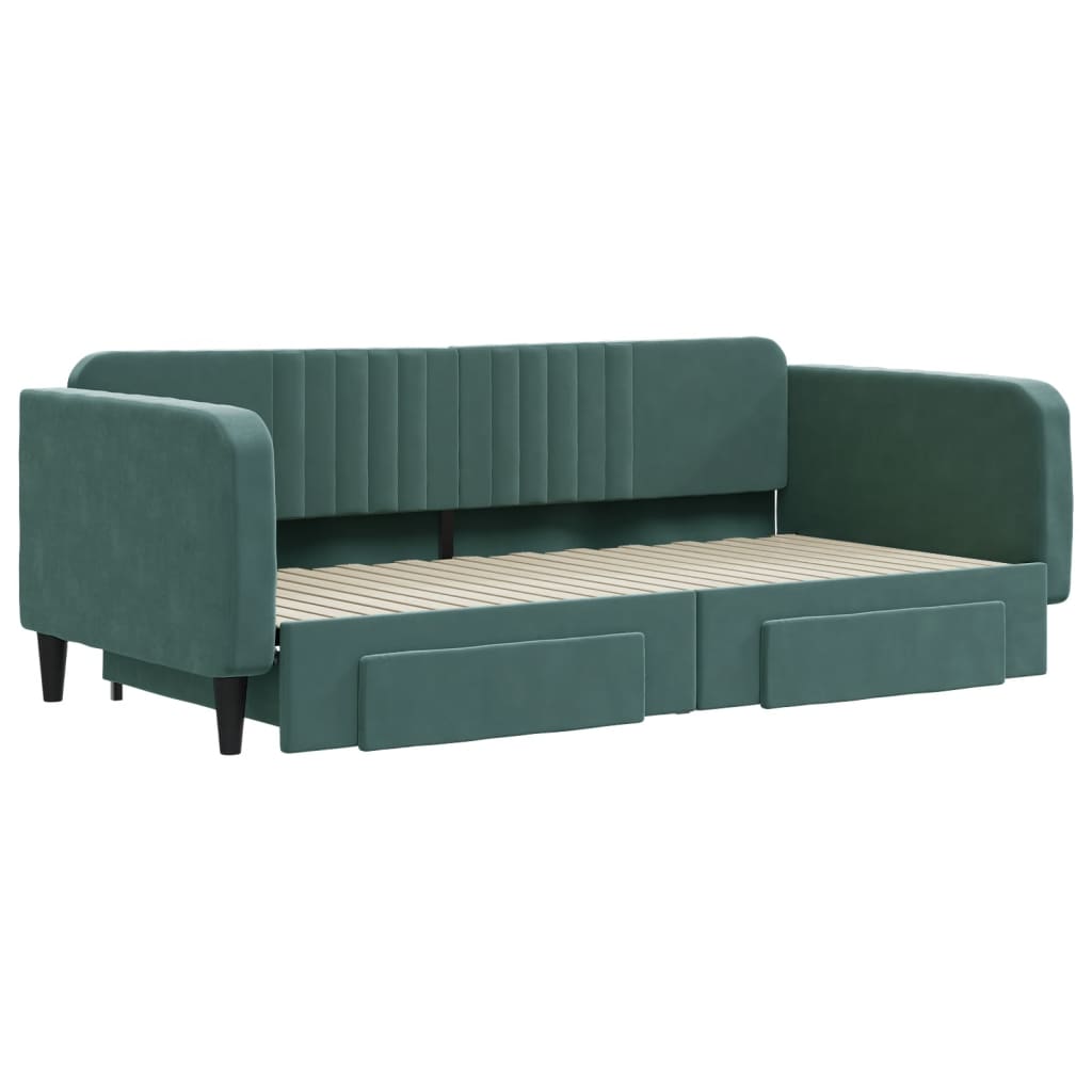 Divano Letto Estraibile Cassetti Verde Scuro 100x200cm Velluto 3197120