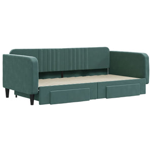 Divano Letto Estraibile Cassetti Verde Scuro 100x200cm Velluto 3197120