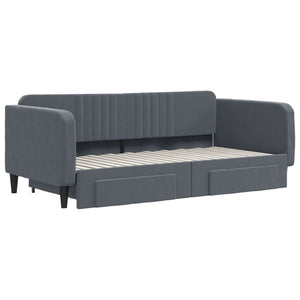 Divano Letto Estraibile Cassetti Grigio Scuro 90x190cm Velluto