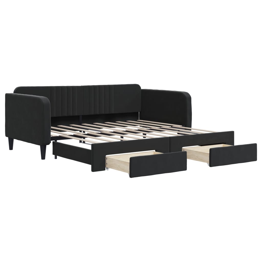 Divano Letto Estraibile con Cassetti Nero 90x190 cm in Vellutocod mxl 130638