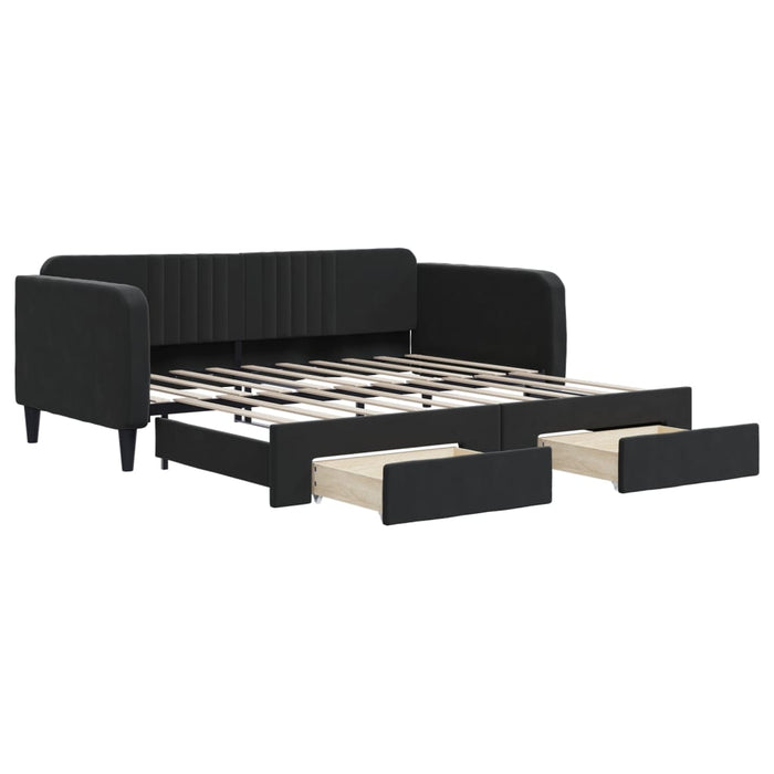 Divano Letto Estraibile con Cassetti Nero 90x190 cm in Velluto 3197126