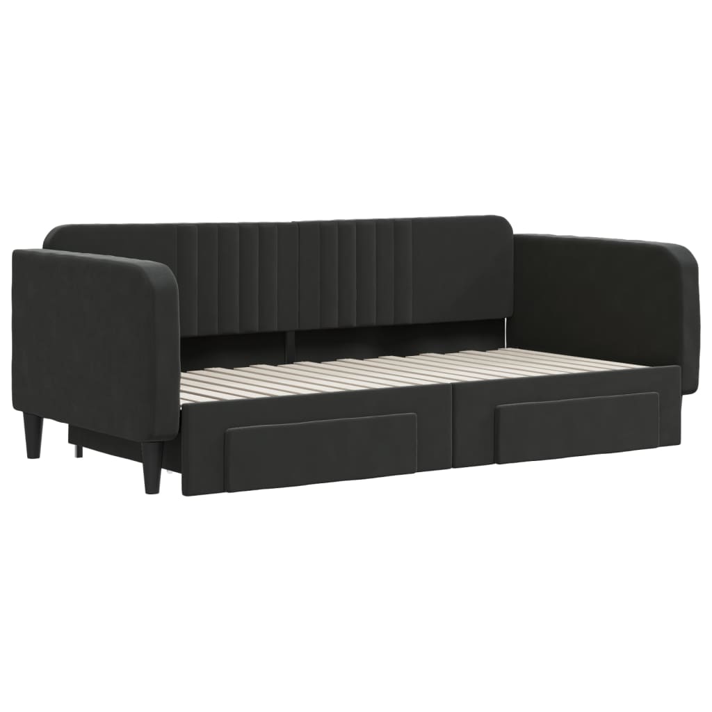 Divano Letto Estraibile con Cassetti Nero 90x190 cm in Velluto 3197126