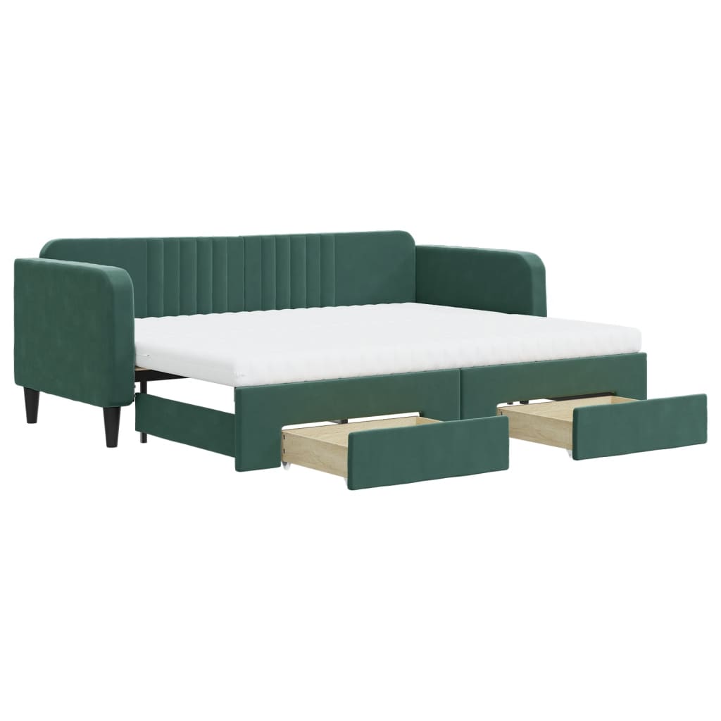 Divano Letto Estraibile Cassetti Verde Scuro 80x200cm Velluto 3197130