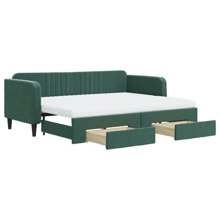Divano Letto Estraibile Cassetti Verde Scuro 80x200cm Velluto 3197130