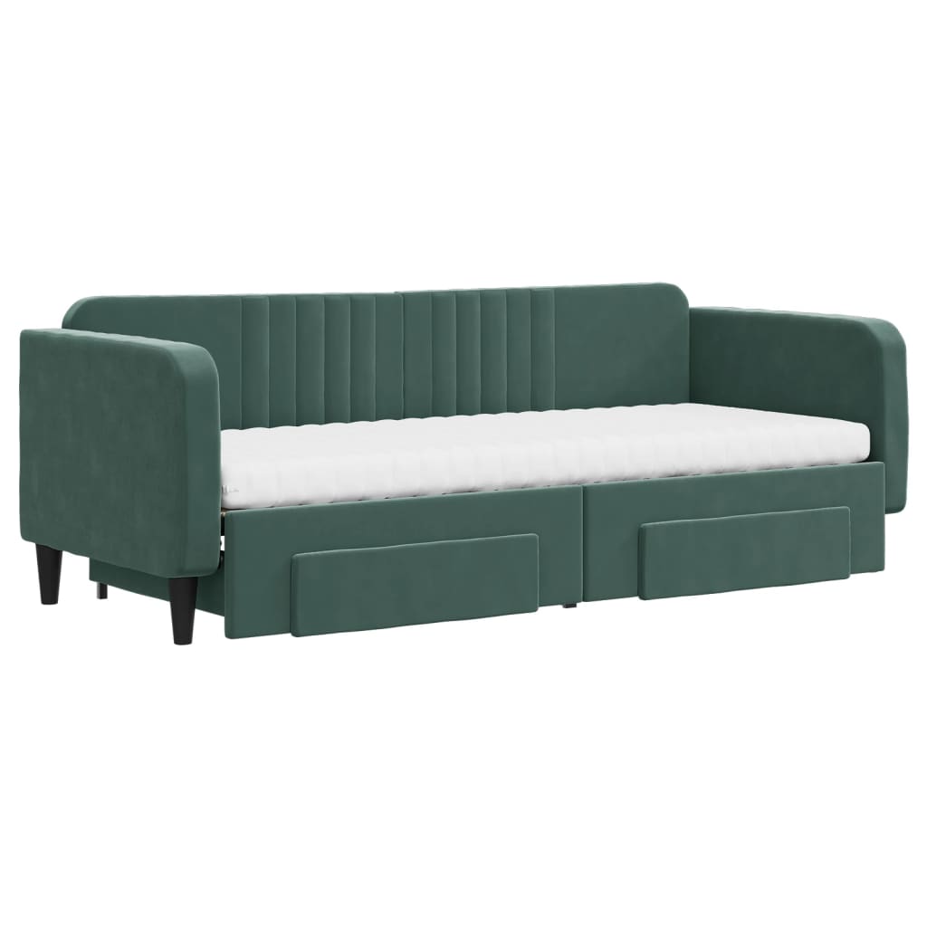 Divano Letto Estraibile Cassetti Verde Scuro 80x200cm Velluto 3197130