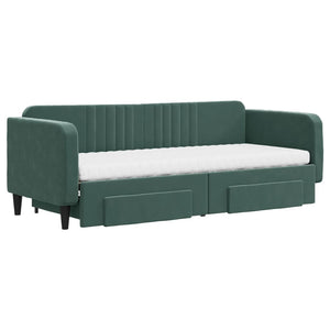 Divano Letto Estraibile Cassetti Verde Scuro 80x200cm Velluto