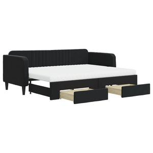 Divano Letto Estraibile con Cassetti Nero 80x200 cm in Velluto 3197132