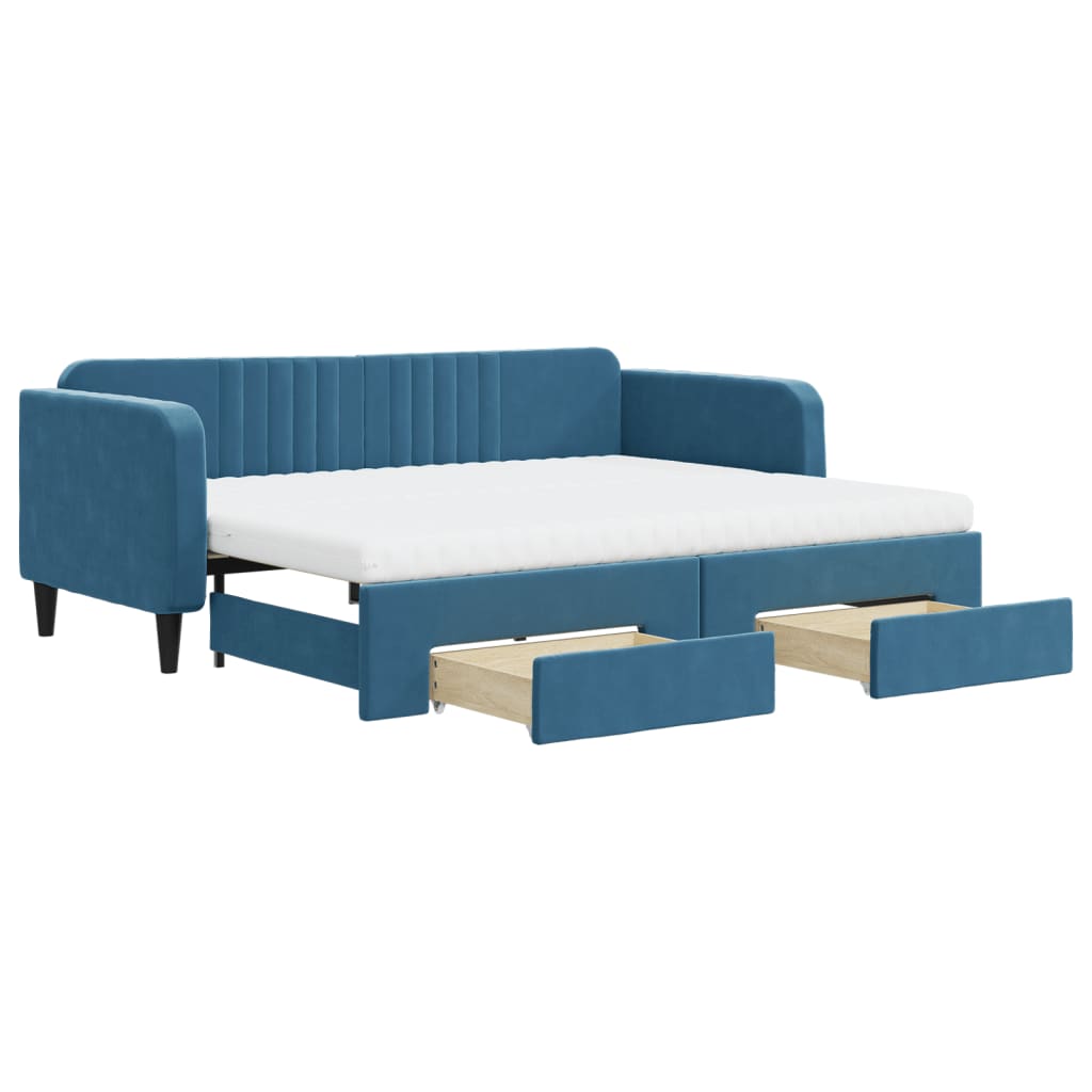 Divano Letto Estraibile con Cassetti Blu 90x200 cm in Velluto 3197134