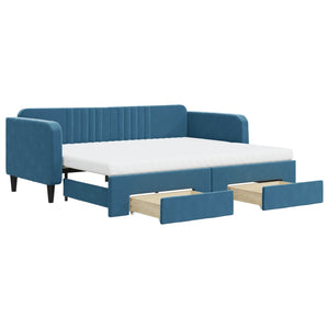 Divano Letto Estraibile con Cassetti Blu 90x200 cm in Velluto 3197134