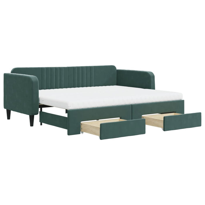 Divano Letto Estraibile Cassetti Verde Scuro 90x200cm Velluto 3197137