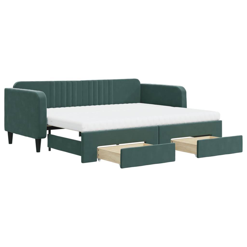 Divano Letto Estraibile Cassetti Verde Scuro 90x200cm Vellutocod mxl 106665