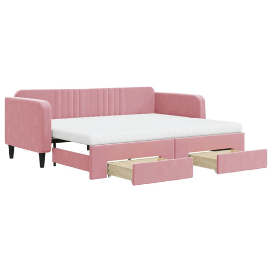 Divano Letto Estraibile con Cassetti Rosa 90x200 cm Velluto