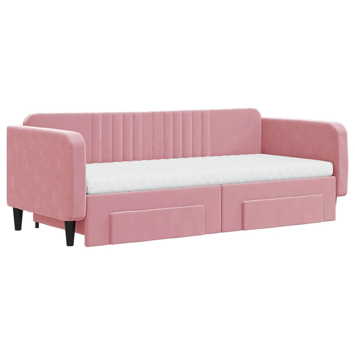 Divano Letto Estraibile con Cassetti Rosa 90x200 cm Velluto 3197138