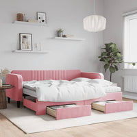 Divano Letto Estraibile con Cassetti Rosa 90x200 cm Velluto