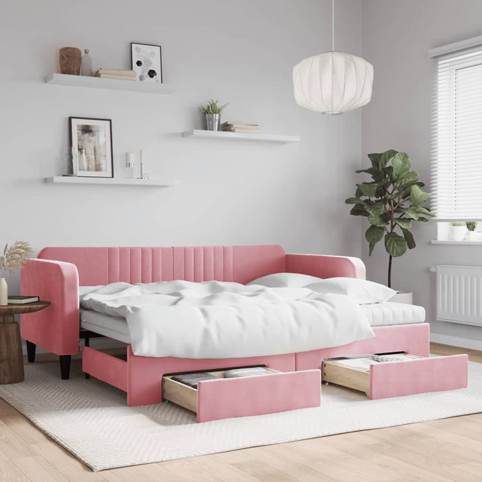 Divano Letto Estraibile con Cassetti Rosa 90x200 cm Velluto