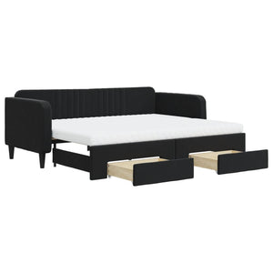 Divano Letto Estraibile con Cassetti Nero 90x200 cm in Velluto 3197139