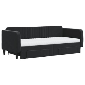Divano Letto Estraibile con Cassetti Nero 90x200 cm in Velluto 3197139