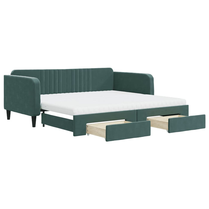 Divano Letto Estraibile Cassetti Verde Scuro 100x200cm Velluto