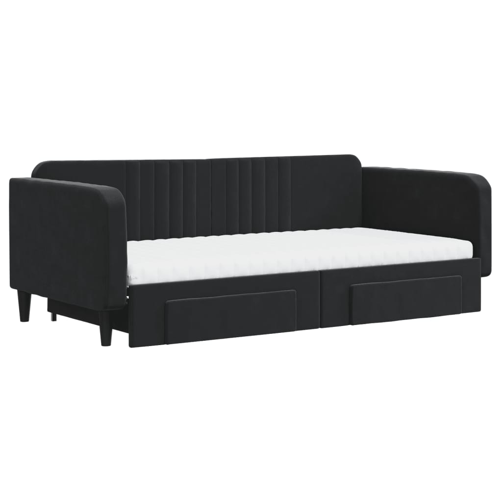 Divano Letto Estraibile con Cassetti Nero 100x200 cm in Velluto