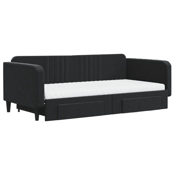 Divano Letto Estraibile con Cassetti Nero 100x200 cm in Velluto