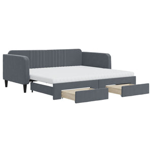 Divano Letto Estraibile Cassetti Grigio Scuro 90x190cm Velluto