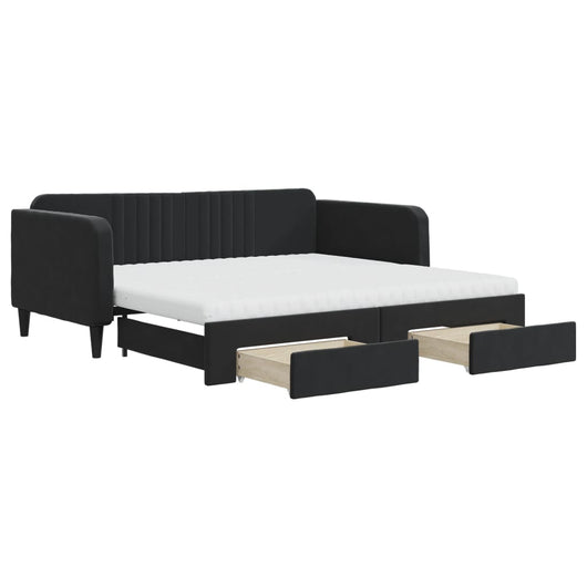 Divano Letto Estraibile con Cassetti Nero 90x190 cm in Velluto 3197150