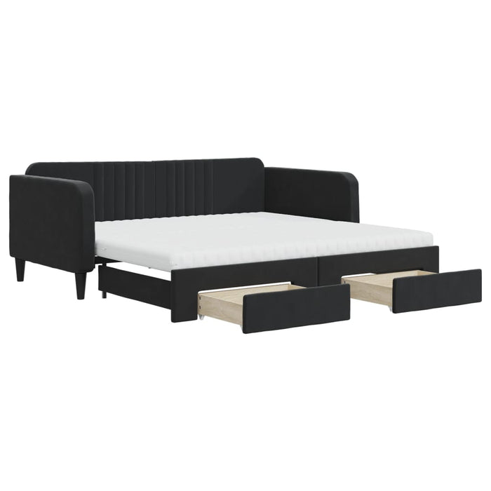 Divano Letto Estraibile con Cassetti Nero 90x190 cm in Velluto
