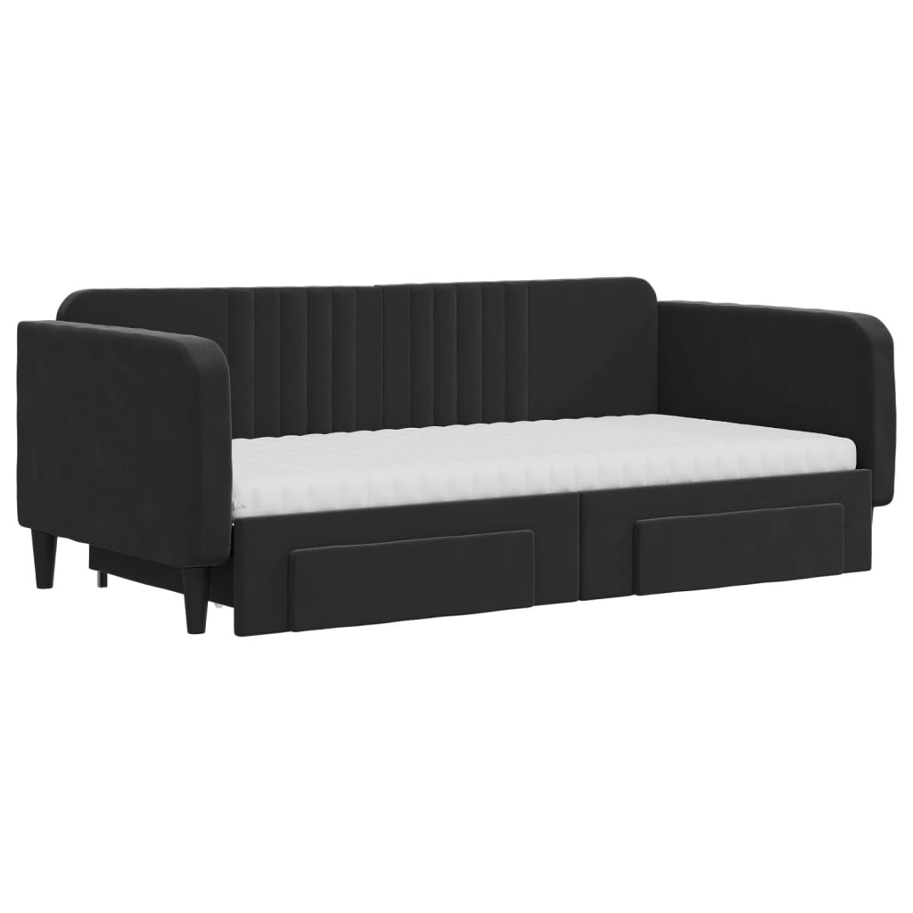 Divano Letto Estraibile con Cassetti Nero 90x190 cm in Velluto 3197150