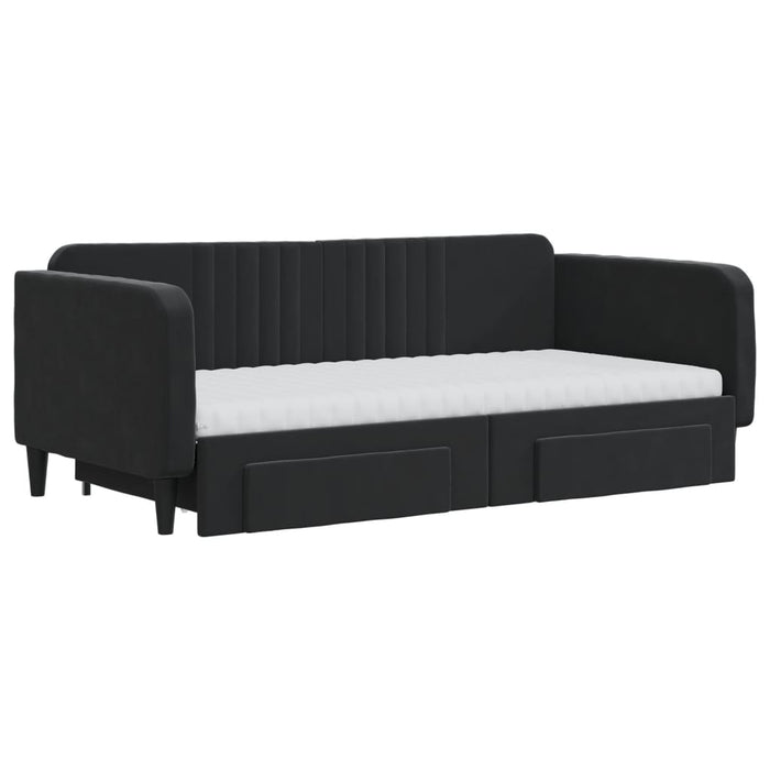 Divano Letto Estraibile con Cassetti Nero 90x190 cm in Velluto 3197150