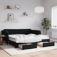 Divano Letto Estraibile con Cassetti Nero 90x190 cm in Velluto