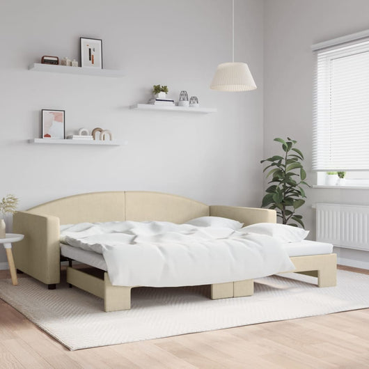 Divano Letto con Letto Estraibile-Sofa Letto-Daybed Crema 100x200 cm in Tessuto 385315