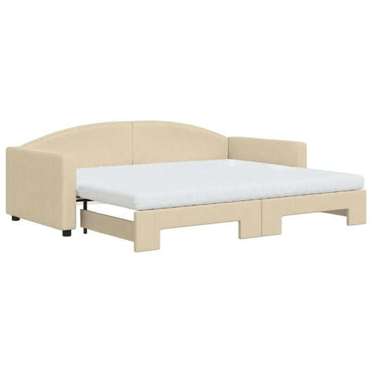 Divano Letto Estraibile con Materassi Crema 90x200 cm Tessuto
