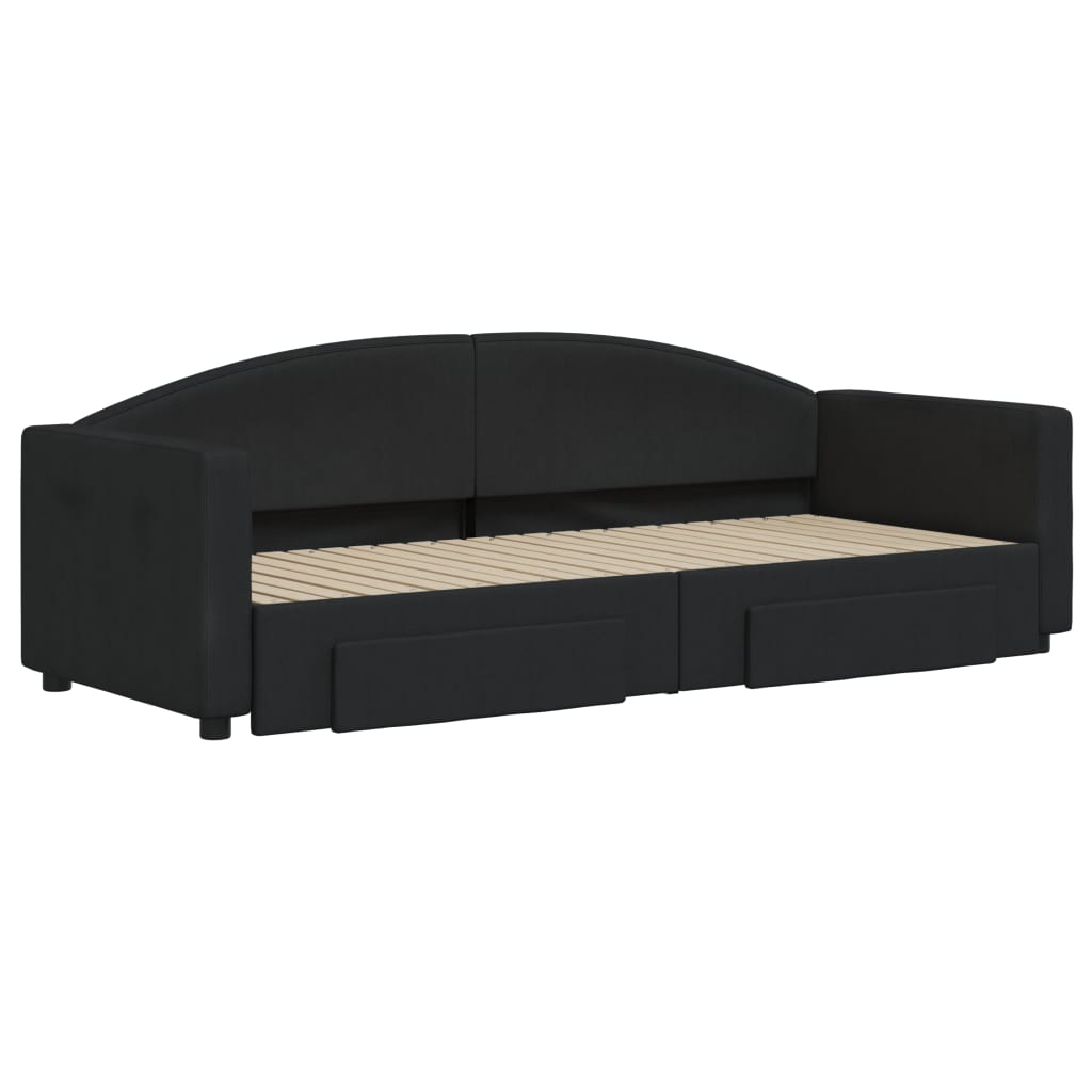 Divano Letto Estraibile con Cassetti Nero 80x200 cm in Tessuto