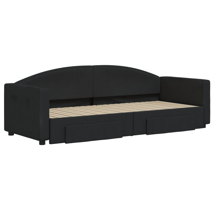 Divano Letto Estraibile con Cassetti Nero 80x200 cm in Tessuto