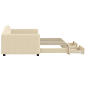 Divano Letto Estraibile con Cassetti Crema 90x200 cm in Tessuto
