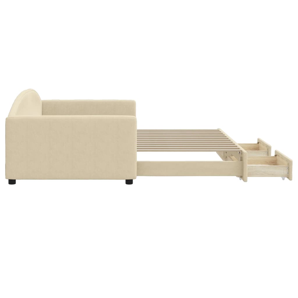 Divano Letto Estraibile con Cassetti Crema 100x200cm in Tessuto 3197233