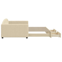 Divano Letto Estraibile con Cassetti Crema 100x200cm in Tessuto 3197233