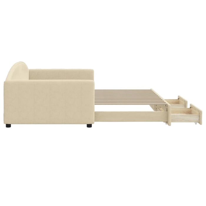 Divano Letto Estraibile con Cassetti Crema 100x200cm in Tessuto 3197233