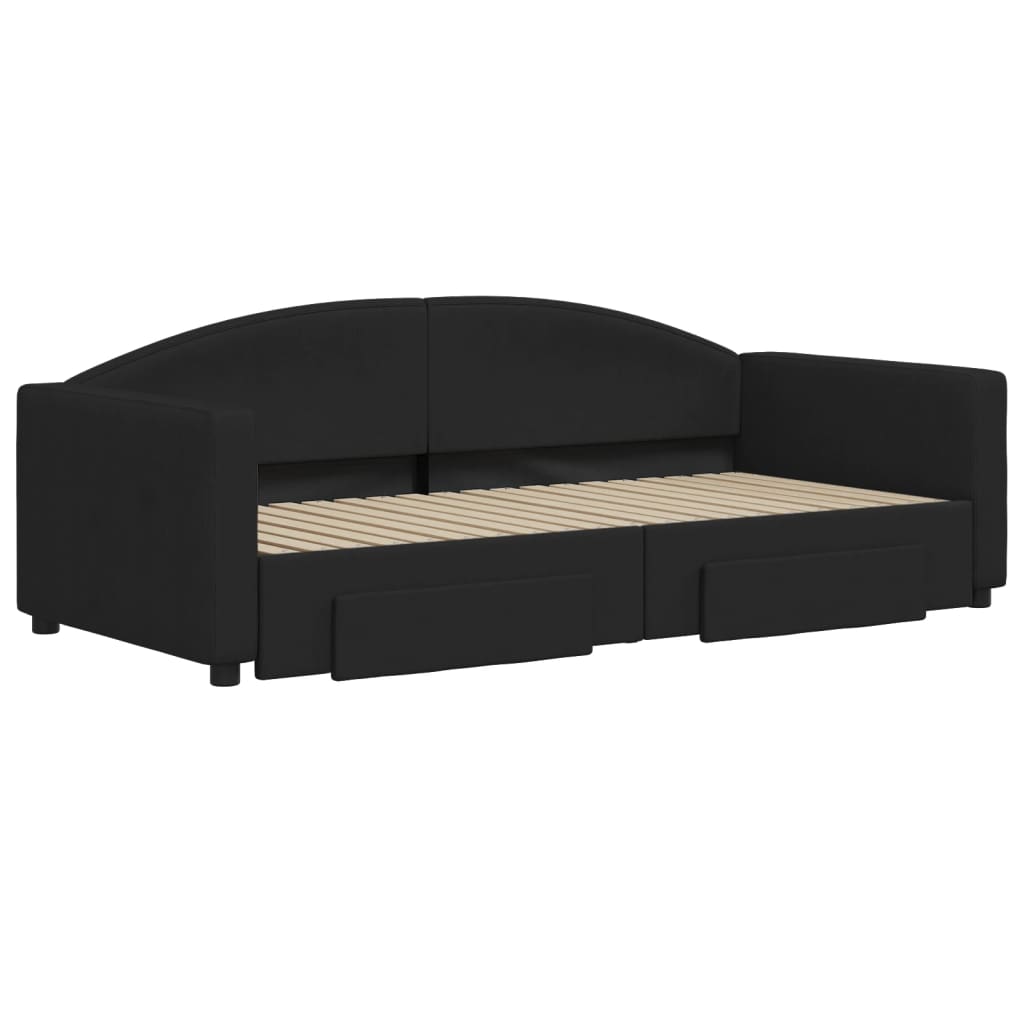 Divano Letto Estraibile con Cassetti Nero 90x190 cm in Tessuto