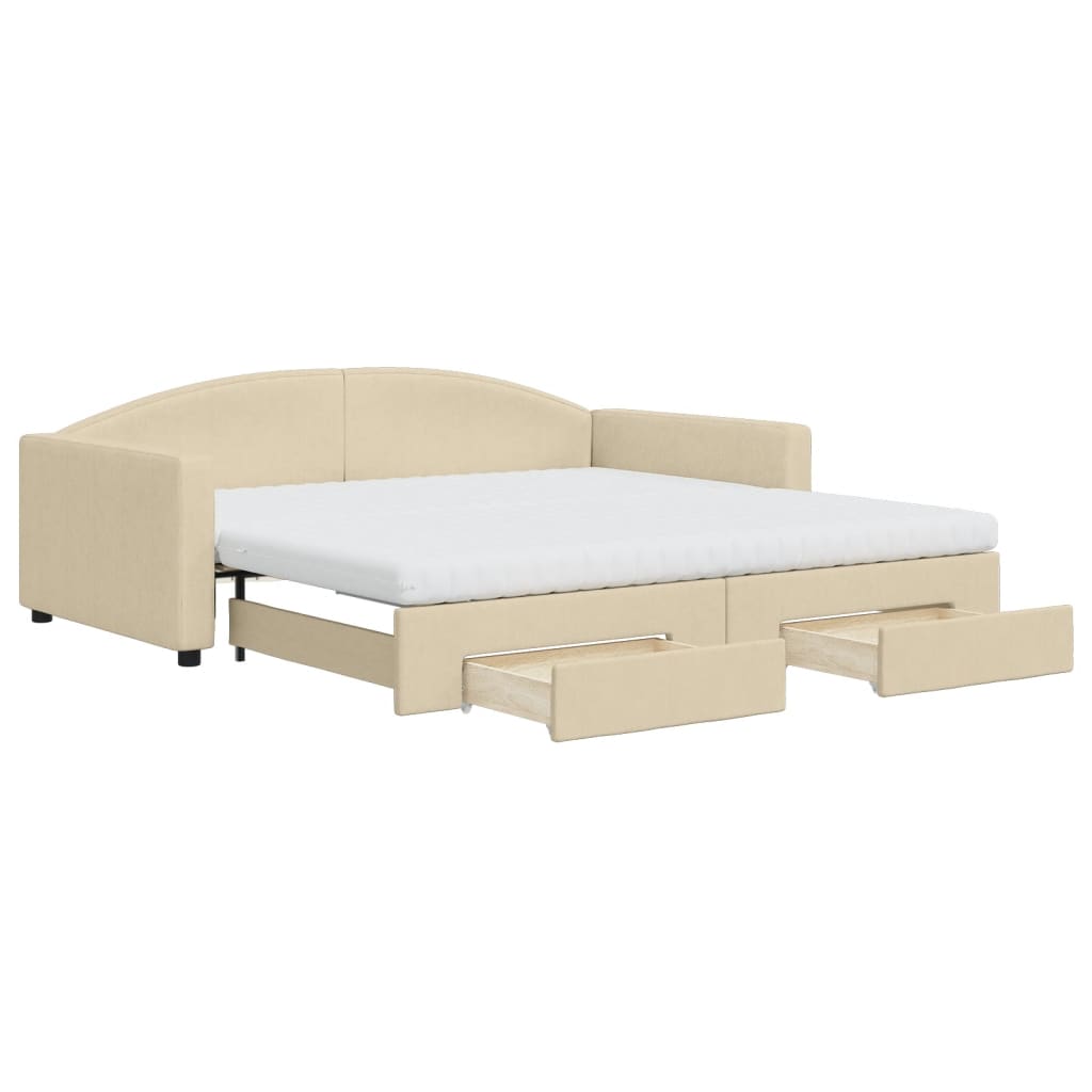 Divano Letto Estraibile con Cassetti Crema 100x200cm in Tessutocod mxl 82733