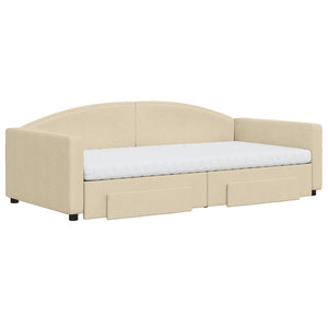 Divano Letto Estraibile con Cassetti Crema 100x200cm in Tessutocod mxl 82733
