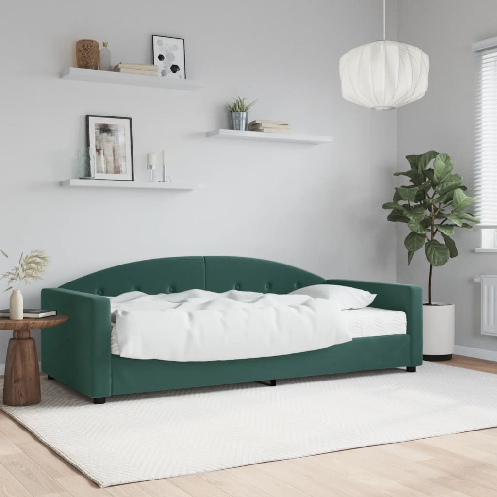 Divano Letto con Materasso-Sofa Letto-Daybed Verde Scuro 90x200 cm in Velluto 582306